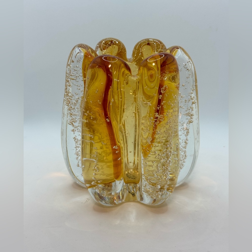 Tozai Home Murano Bullicante Style Art Glass Amber